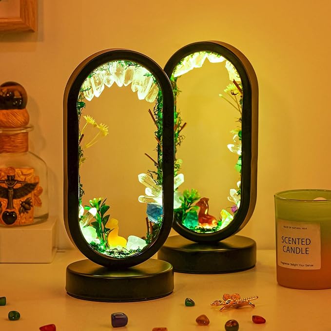 Runyangshi Natural Crystal Night Light LED Bedroom Living Room Night Lamp Oval Quartz Lamp USB Power Bionic Botanical Forest Style Tri-Color Adjustable Ambient Lighting Home Decoration Christmas Gift - Bloomnest