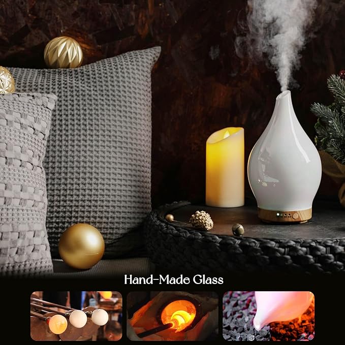 Porseme 150ml Essential Oil Diffuser Glass Color Changing Aroma Air Diffusers Aromatherapy Ultrasonic Cool Mist Humidifier 6 Running Hours Waterless Auto-Off for Sleeping Yoga Office Spa (White Jade) - Bloomnest