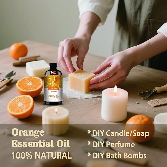 Orange Essential Oil,Roll-on Orange Oil Set (4 Fl Oz x1 + 0.33 Fl Oz x1) - 100% Natural, Diffuser, Massage, Yoga, DIY Soap and Candle Making, Fragrance Oils, Spa Care - Bloomnest
