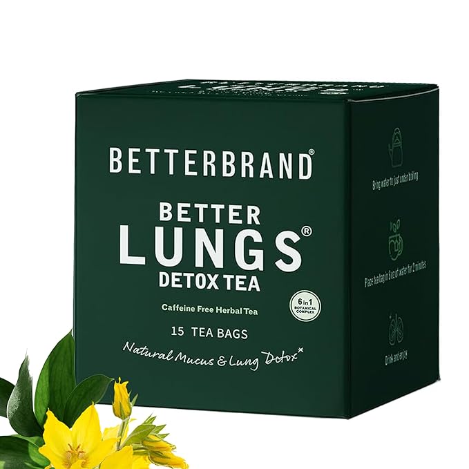 Betterbrand Mullein Tea Bags for Lung Detox - Respiratory Support with Thyme, Elderberry, Ginseng, Ginger, Caffeine Free Herbal Blend - 15 Tea Bags (Pack of 1) - Bloomnest