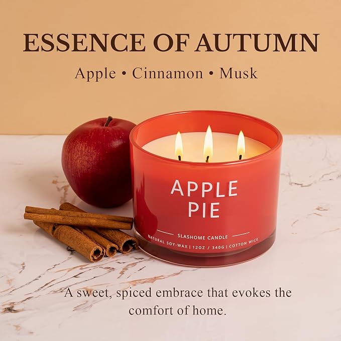Apple Pie Fall Candle, Large 12oz 3 Wick Luxury Candle, Elegant Autumn Gift for Women & Men, 60+ Hour Burn Time & Non-Toxic, Cozy Fall & Halloween Home Decor - Bloomnest