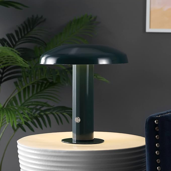 JONATHAN Y JYL7114D Suillius 11" Contemporary Bohemian Rechargeable/Cordless Portable Iron Integrated LED Mushroom Table Lamp Modern, Coastal Bedside Desk Nightstand Lamp, Forest Green - Bloomnest