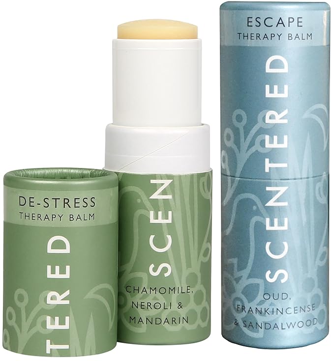 Scentered Aromatherapy Balm Stick Duo for Stress-Relief & Meditation - Roll On Essential Oil Blends of Frankincense, Oud, Chamomile - Aromatherapy Gifts for Women - De-Stress & Escape - Bloomnest