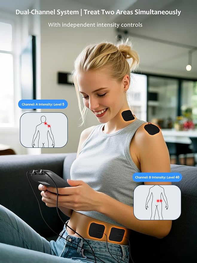 24 Modes TENS Unit Muscle Stimulator with 8 Electrode Pads, Professional 3-in-1 Electronic Pulse Massager with 2-150Hz Rate, 40 Levels, 90mins Timer, EMS TENS Machine for Pain Relief Therapy BHKTENS