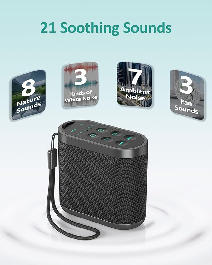 Portable White Noise Sound Machine for Adults, Baby - Brown/Pink/White Noise Machine：Rechargeable Battery, Headphone Jack, 21 Sounds, Nonstop Play & Sleep Timer, Memory Function, Home, Office,Travel