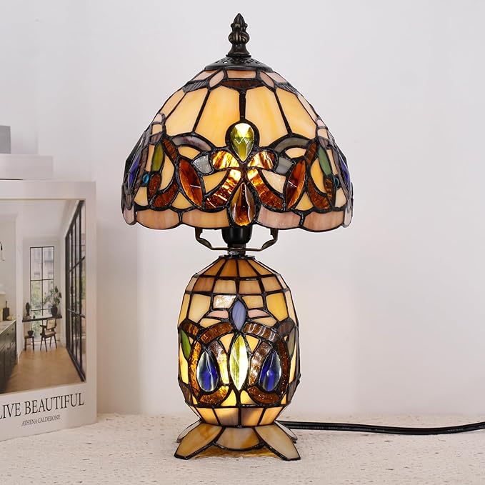 Small Tiffany Lamp Stained Glass Table Lamp Mini Mother Daughter Vase Desk Accent Light for Bedroom Bedside Reading Home Antique Style Decor 8X14 Inches (Serenity Victorian) - Bloomnest