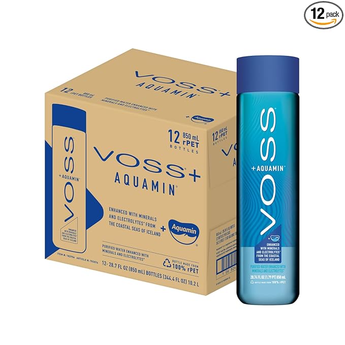 VOSS+ Aquamin Enhanced Water - Pack of 12 Bottles, 850ml Each - Purified Hydrating Water - 74 Trace Minerals & Electrolytes - Perfect for Active Lifestyles, at the Gym & on Hot Days - Recycled PET Bottle - Bloomnest