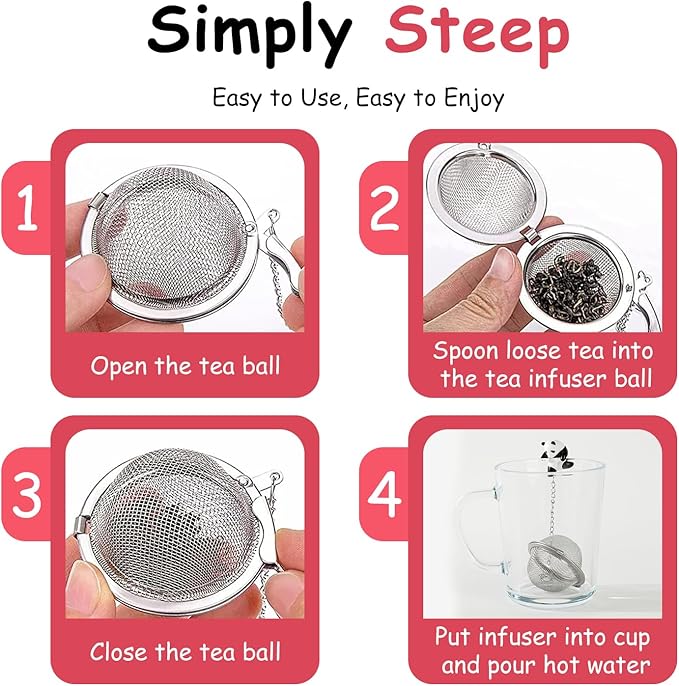 Calico Cat Tea Infuser Set - Adorable Tricolor Kitty Hook, Fine Mesh Loose Leaf Tea Steeper, Stainless Steel, No Mess, 1 Pack (Panda Climbing the Cup Edge)