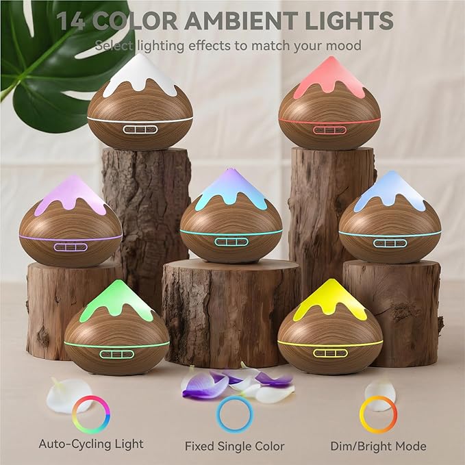 500ML Essential Oil Diffuser, Ultrasonic Aromatherapy Diffuser with Remote Control, Air Diffusers for Home Office Room, Fragrance Aroma Diffuser with 7 Color LED & 2 Mist Mode, Mocha Brown - Bloomnest