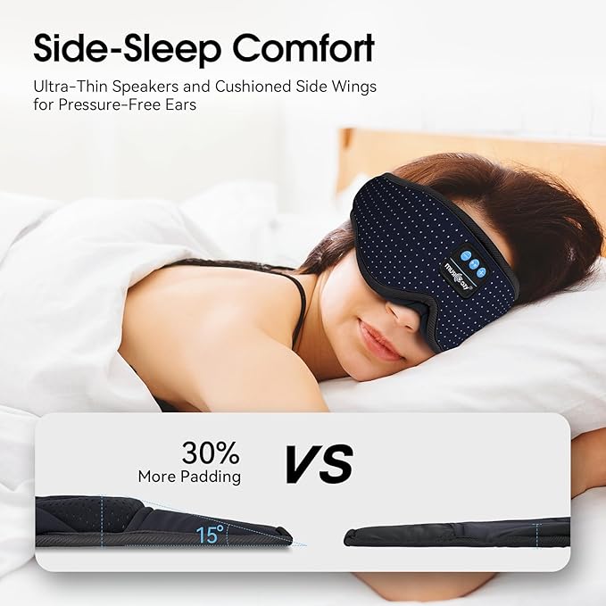MUSICOZY White Noise Sleep Mask Headphones with 16 Soothing Sounds, Bluetooth Sleep Mask 3D Wireless Music Sleeping Headphones for Side Sleeper - Bloomnest