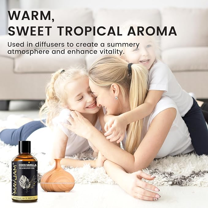Coco-Vanilla Fragrance Oil Essential Oil, MAYJAM 3.38FL.OZ Coconut Vanilla Oil for Diffusers for Home, Long Lasting Scented Oils for Soap Candle Making - 100ML MAYJAM