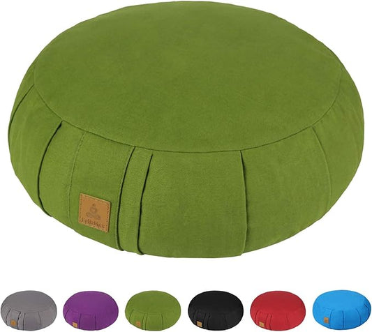 Round Zafu Meditation Cushion D=16" H=5.5" Zabuton Meditation Pillow Yoga Bolster Yoga Pillow Floor seat Zippered Organic Cotton Cover Natural Buckwheat kneeling pillow-Large