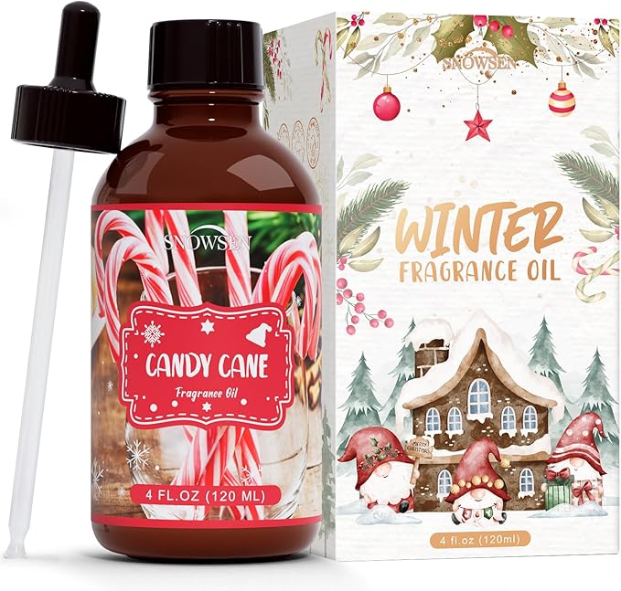 Candy Cane Essential Oil 4 Fl Oz, Undiluted Winter Fragrance Oil with Glass Dropper for Diffuser, Humidifier,Home Care, House Cleaning, Spray, Candle Making,Yoga,Long Lasting Scents - Bloomnest