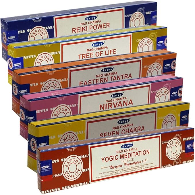 Satya Incense Sticks Variety Pack #6 and Incense Stick Holder Bundle with 6 Spiritual Fragrances TRUMIRI