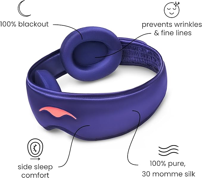 Manta Silk Sleep Mask – Premium 22 Momme Silk Eye Mask, Designed for Blackout Comfort, Breathable and Washable, Adjustable Fit (Purple) - Bloomnest