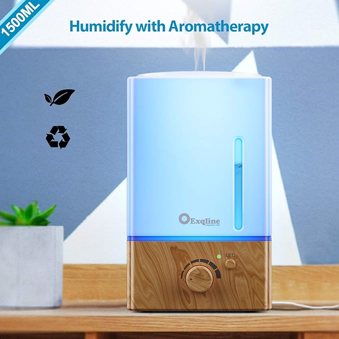 Exqline 1500ml Large Aroma Essential Oil Diffuser - Unique Aromatherapy Humidifier for Large Room (Wood Grain) - Bloomnest