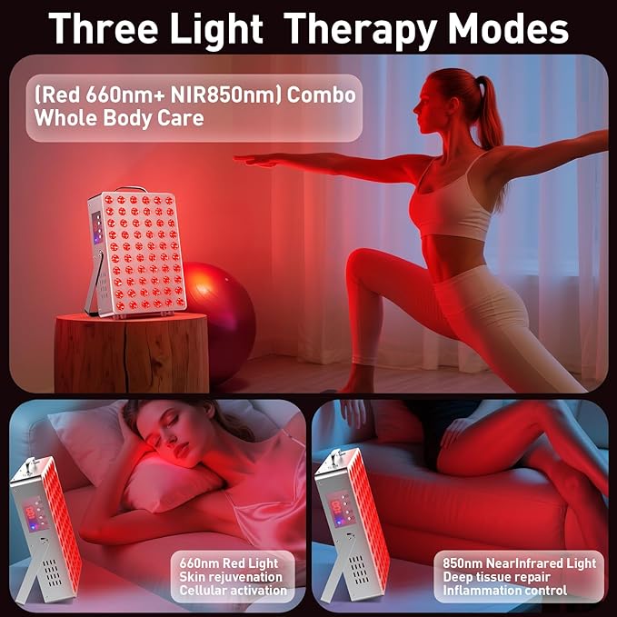 Cholas Red Light Therapy Panel for Face and Body, 150W with 60 Dual Chip LEDs, 660nm Red Light and 850nm Near Infrared, 3 Modes Adjustable Brightness and Timer, for Skincare and Relaxation (Silver) Cholas