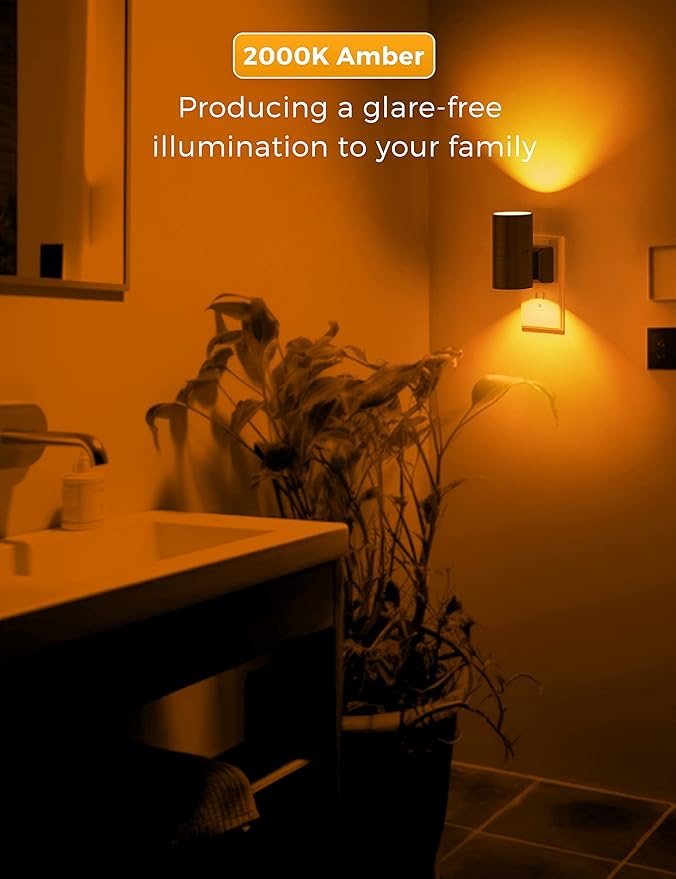 L LOHAS LED Night Light, Amber Nightlight, Dimmable Night Light, Light Sensor, Yellow Nightlight, 0-100LM, Sleep Light for Kids, Soft & Warm Light for Bedroom, Bathroom, 2 Pack - Bloomnest