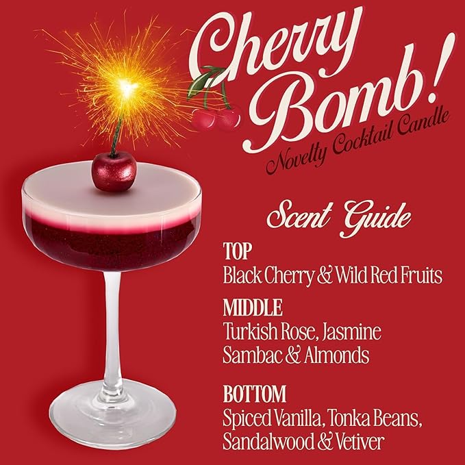 Cherry Bomb Cocktail Candle, 30+ Hour Long-Lasting Burn Handcrafted Decorative Candles for Home Scented, Bar Cart Accessories & Cherry Decor, Red Candle Party Decorations - Bloomnest