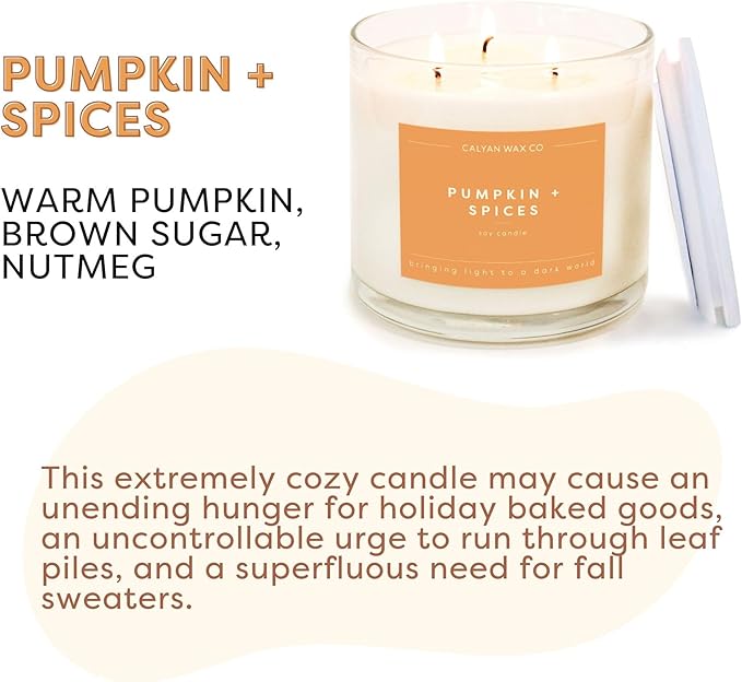 Calyan Wax Co. Pumpkin & Spices 3 Wick Scented Candle - 43 Hour Burn - Luxury 3 Wick Soy Candles - Non Toxic Soy Wax Candles - Long Lasting Large Glass Jar Candle for Home - 14.9oz - Bloomnest