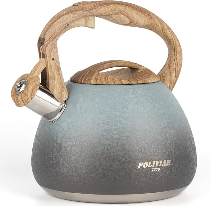 POLIVIAR Tea Kettle, 2.7 Quart Stovetop Tea Kettle, Audible Whistling Teapot with Crackle Finish, Food Grade Stainless Steel for Anti-Rust, Anti Hot Handle, Suitable for All Heat Sources (JX2023-LYL) - Bloomnest