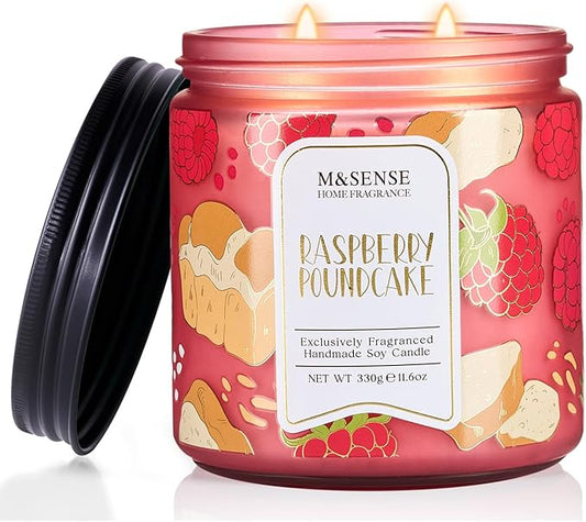 M&SENSE Raspberry Pound Cake Scented Candle 11.6oz, Natural Soy Wax Double Wick, 70H Burn Time for Bedroom Relaxing, Holiday Home Decor, Gift-Ready for Women - Bloomnest