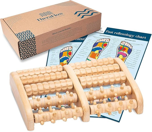 TheraFlow XL Foot Massager for Neuropathy & Plantar Fasciitis Relief - Mom Gifts for Women & Gifts for Dad, Wooden Foot Roller Massager, Neuropathy Pain Relief for Feet (Includes Reflexology Chart) - Bloomnest
