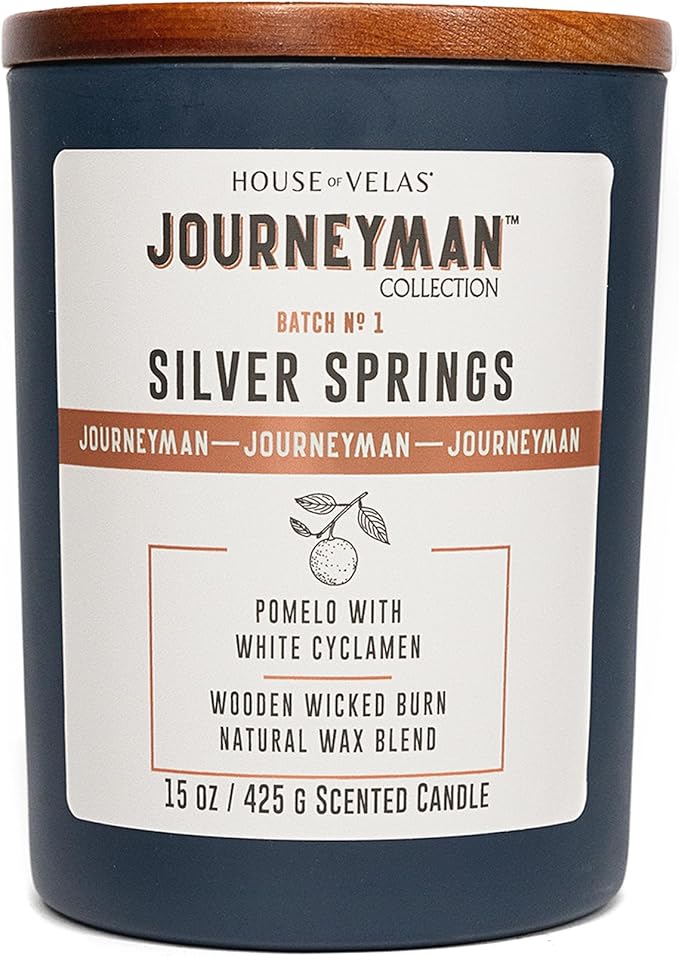 Journeyman Collection Candle, 15oz, Wooden Wick, Silver Springs, Large Painted Jar - Bloomnest