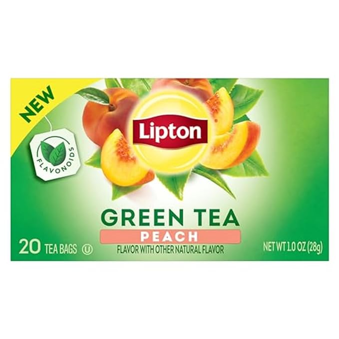 Lipton Peach Green Tea Bags, Flavored, Unsweetened Teabags for Hot Tea or Peach Iced Tea with Caffeine and Flavonoids, 120 Total Tea Bags (20ct - Pack of 6) - Bloomnest