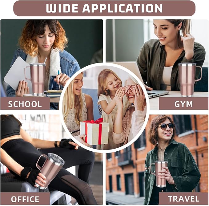 20oz Rose Gold Stainless Steel Insulated Tumbler with Handle, 4 Pack