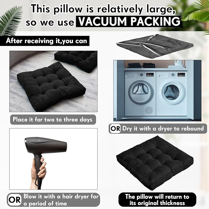 Jerify Floor Pillow Cushions 22 x 22 Inch Round Square Large Meditation Floor Pillow for Classroom Adult Meditation Picnic Party Cushion for Seating Gift Christmas(Square,Black,4 Pcs) - Bloomnest