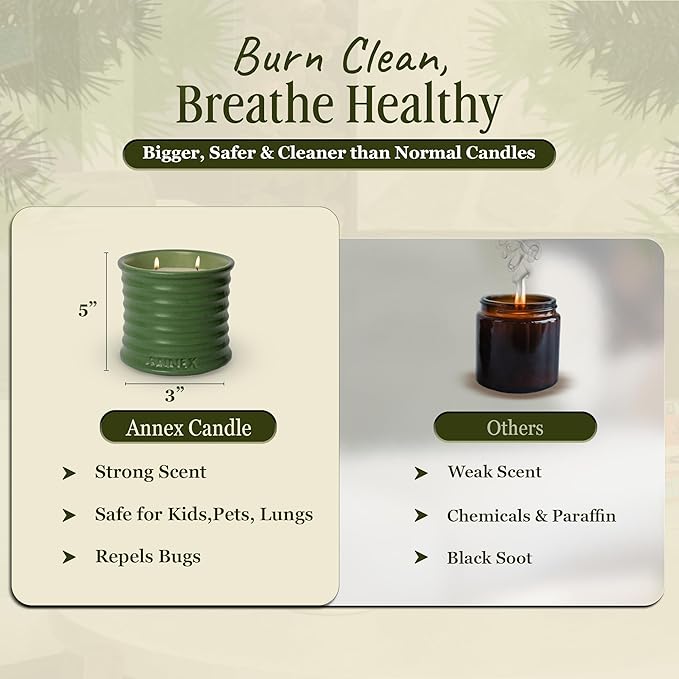 Scented Luxury Candles in Handmade Ceramic Jars, Soy Wax | Woody Wood – Oud & Agarwood, Large Candle | Non Toxic, 2 Wicks, Reusable Big Olive Green Jar | Natural Spring Aromatherapy for Women & Men - Bloomnest
