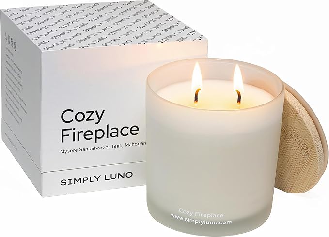 Cozy Fireplace - Tobacco & Wood Scented Candle – 14oz Soy Wax with - Fall and Winter Home Scent – Long Lasting 50+ Hour Burn – Eco Friendly & Hand Poured – Luxury Gift Box for Men - Bloomnest