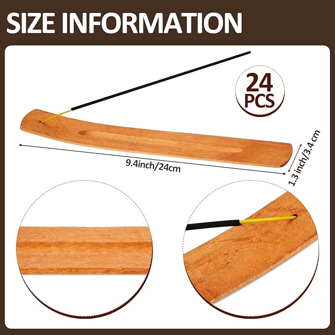 Handmade Wooden Incense Stick Holder Wood Incense Burner Ash Holder Trays for Sticks Home Utilities Accessories and Buddha Hall(24 Pieces)