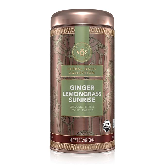 Teabloom Organic Herbal Tea, Ginger Lemongrass Sunrise Loose Leaf Tea, Sweet and Soothing, Fresh Whole Leaf Blend in Reusable Gift Canister, 2.82 oz/80 g Canister Makes 35-50 Cups - Bloomnest