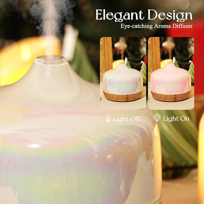Porseme 500ml Glass Essential Oil Diffuser Aromatherapy Ultrasonic Cool Mist Humidifier 15-21 Running Hours Waterless Auto-Off Air Diffusers for Sleeping Yoga Office Working Spa and Rest (White Jade) - Bloomnest