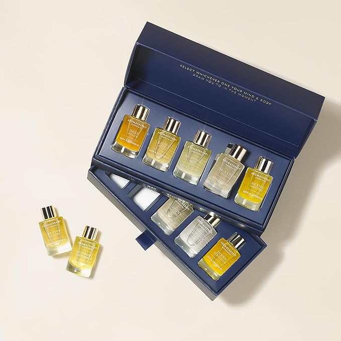 Aromatherapy Associates Essential Oil Blends – Luxury Body and Shower Oils for Dry Skin and Daily Aromatherapy, 10-Pack (0.30 fl oz Each) in Decorative Gift Box - Bloomnest