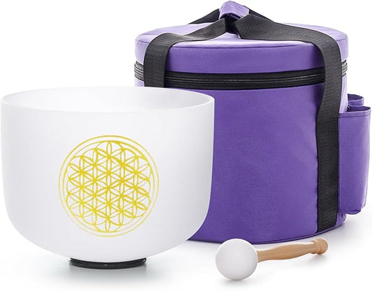 528HZ 8 Inch C Note Flower of Life Crystal Singing Bowl Sound Healing Crystal Bowl Meditation Sound Bowl Sound Bath Life Flower Singing Bowl With Bag - Bloomnest