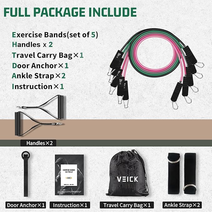 VEICK Resistance Bands, Exercise Bands, Workout Bands, Resistance Bands for Working Out with Handles for Men and Women, Exercising Bands for Fitness Weights Work Out at Home - Bloomnest