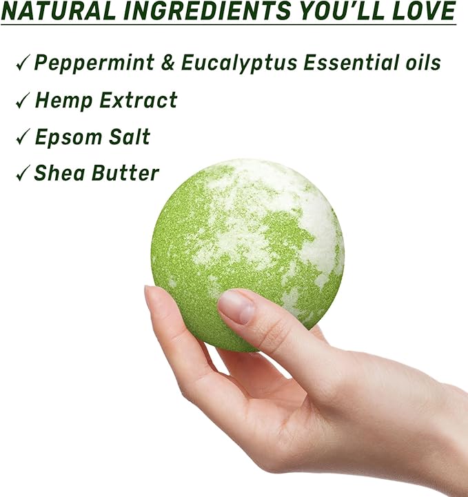 Organic Hemp Bath Bombs Infused Peppermint Eucalyptus Essential Oil Luxurious Bath Essentials Gifts for Dry Skin Immerse Yourself in A Blissful Spa - Bloomnest