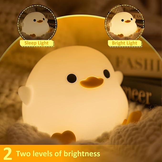 Attivolife DoDo Duck Night Light, Animal Silicone Nursery Lamp with Dimmable, Table Bedside Lamp with Timer for Bedroom, Kawaii LED Squishy Night Light Decor Gifts - Bloomnest