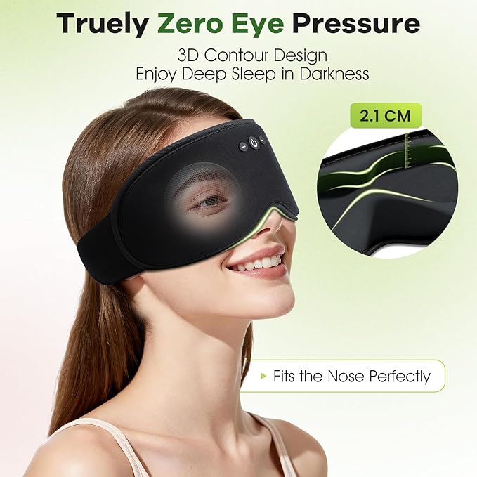 3D Sleep Headphones with Bluetooth 5.4 Sleep Mask, Bamboo Cotton Music Wireless Bluetooth Eye Mask for Sleeping, Earphones HD Speaker Microphone for Travel, Gifts for Men Women, Removable - Bloomnest