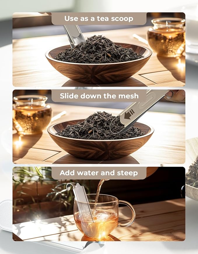 Tea Infuser for Loose Leaf Tea, 2-in-1 Tea Filter & Scoop Fine Mesh Tea Strainers for Loose Tea Single Cup, 304 Stainless Steel Loose Leaf Tea Steeper Tea Diffusers for Loose Tea