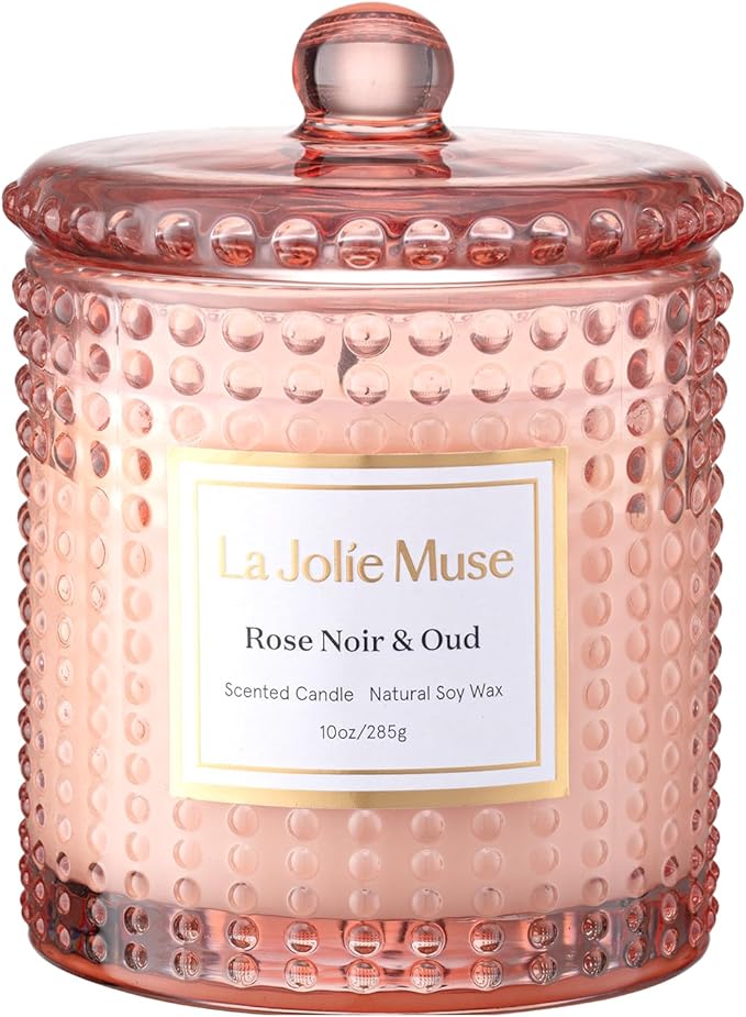 LA JOLIE MUSE Rose Noir & Oud Scented Candle – Lemon, Rose & Oud | 10 oz Natural Soy Wax | 55 Hours Clean Burn | Gift-Ready for Hosts & Gatherings | Elegant Home Décor - Bloomnest