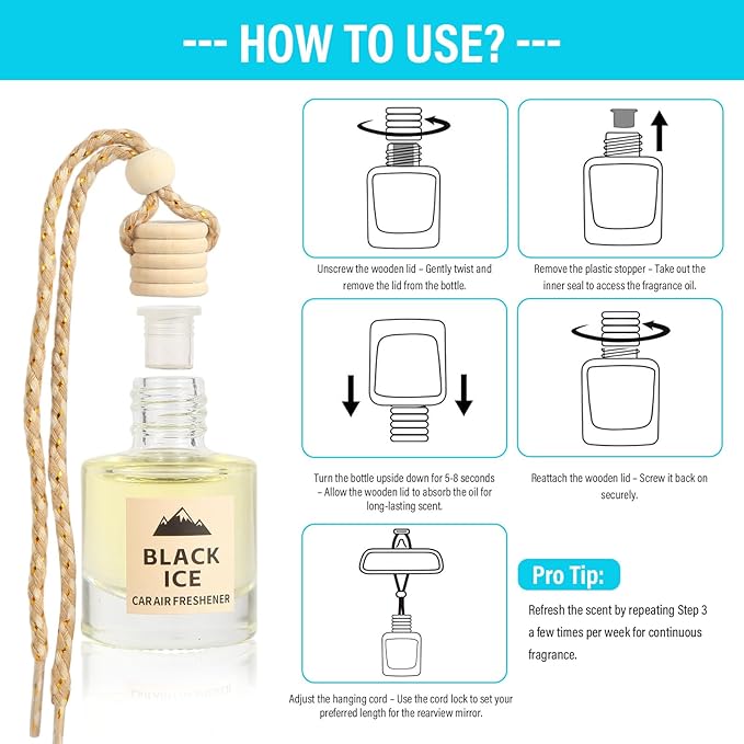 Car Air Freshener Oil Diffuser - Hanging Long Lasting Scent for Car & Home, Essential Oil Freshener with Adjustable Fragrance (Teak Wood+Black Ice) - Bloomnest