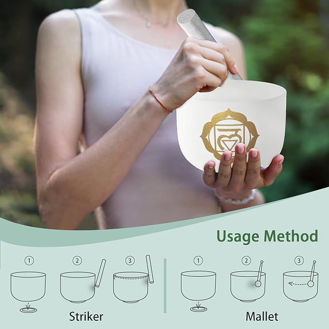 RYAN DVAN 432 hz 7-12 Inch Set of 7 Gold Chakra Design Quartz Crystal Singing Bowl Chakra Set with Free 2 pcs Carrying Case - Bloomnest