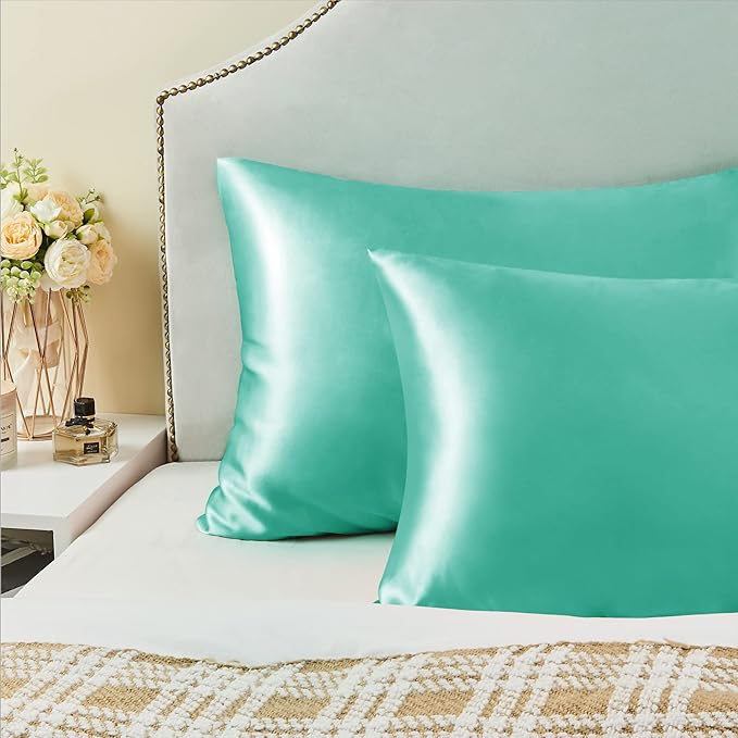 BEDELITE Satin Pillowcase for Hair and Skin, Super Soft and Cooling Similar to Silk Pillow Cases 2 Pack with Envelope Closure, Gift for Women Men(20"x26" Standard Size, Turquoise) - Bloomnest