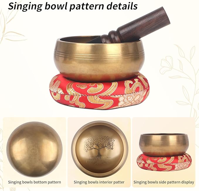 Kmise Tibetan Singing Bowls Set- Handmade in Nepal Meditation Sound Bowls for Yoga, Meditation, Mindfulness, Healing and Chakra Balancing, Stress Relief (3.5', World Tree) - Bloomnest