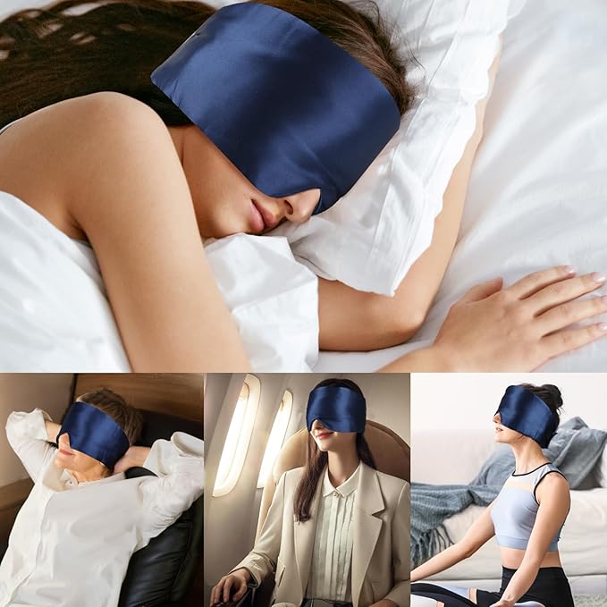 Mulberry Silk Sleep Mask for Side and Back Sleepers, Blackout Eye Mask for Sleeping for Women Men with Adjustable Wide Band, Comfortable Soft Pressureless Eye Cover for Sleeping in Large Size - Bloomnest