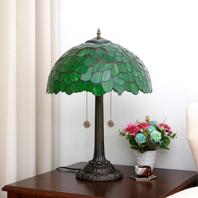 Tiffany Lamp Stained Glass lamp 16 inches Bedside Table Lamps for Living Room Bedroom Dorm Kitchen Home Decor Festival Birthday Gift,Green Leaf - Bloomnest
